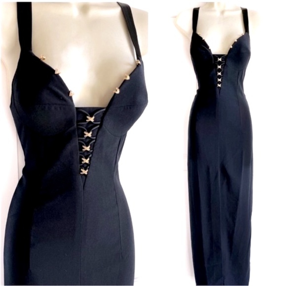 Vintage JANINE Of London Bustier 90’s Black Dress S